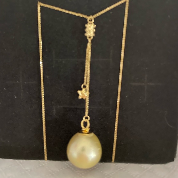 authentic south sea pearl 11.3mm champaigne color 18k chain 14k holder - Picture 7 of 7